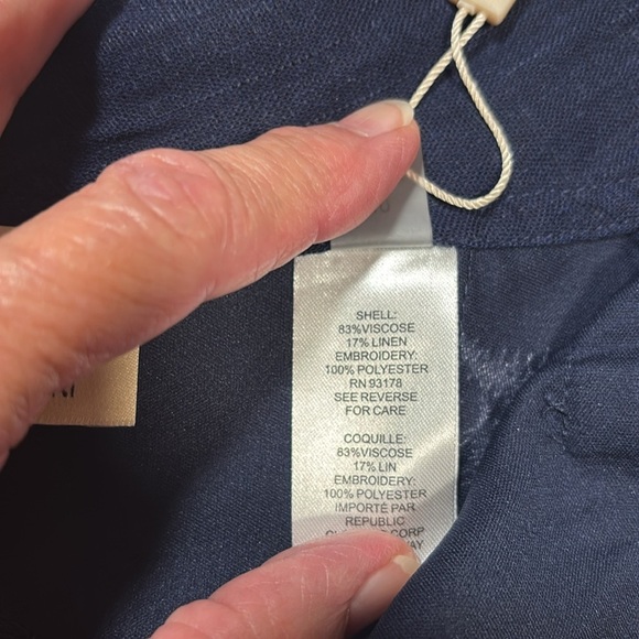 Elie Tahari Navy Blue/W Cream Colored Embroidered Palm Trees Wide Leg Size 10 - Picture 6 of 14